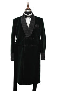 Men Green Smoking Jacket Wedding Party Wear Long Coat - TrendsfashionIN