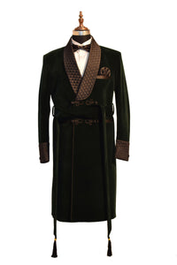 Men Green Smoking Jacket Wedding Party Wear Long Coat - TrendsfashionIN