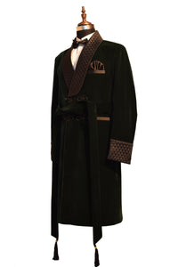 Men Green Smoking Jacket Wedding Party Wear Long Coat - TrendsfashionIN
