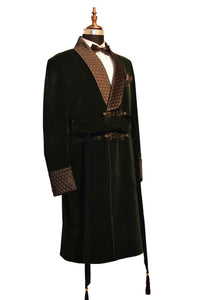 Men Green Smoking Jacket Wedding Party Wear Long Coat - TrendsfashionIN