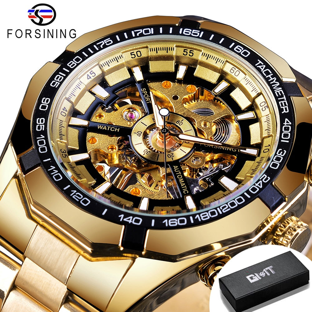 Mens Skeleton Watch Stainless Steel Waterproof watch - TrendsfashionIN
