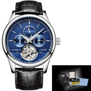 Relogio Masculin LIGE New Mens Watches Top Brand Luxury Automatic Mechanical Watch Men Leather Waterproof Watch Week Clock+Boxo