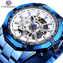 Load image into Gallery viewer, Forsining 2021 Stainless Steel Waterproof Mens Skeleton Watches Top Brand Luxury Transparent Mechanical Sport Male Wrist Watches
