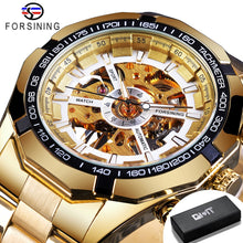 Load image into Gallery viewer, Forsining 2021 Stainless Steel Waterproof Mens Skeleton Watches Top Brand Luxury Transparent Mechanical Sport Male Wrist Watches
