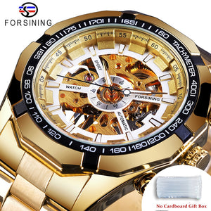 Forsining 2021 Stainless Steel Waterproof Mens Skeleton Watches Top Brand Luxury Transparent Mechanical Sport Male Wrist Watches