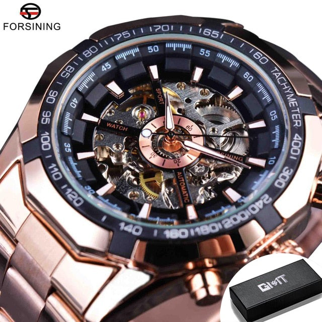 Mens Skeleton Watch Stainless Steel Waterproof watch - TrendsfashionIN