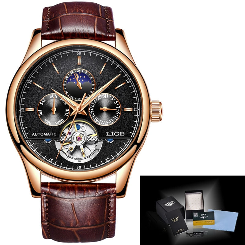 Men Watch Automatic Mechanical Leather Waterproof - TrendsfashionIN