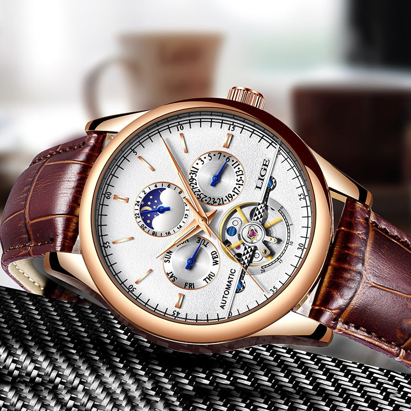 Men Watch Automatic Mechanical Leather Waterproof - TrendsfashionIN