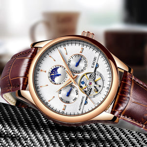 Relogio Masculin LIGE New Mens Watches Top Brand Luxury Automatic Mechanical Watch Men Leather Waterproof Watch Week Clock+Boxo
