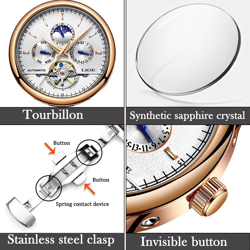 Men Watch Automatic Mechanical Leather Waterproof - TrendsfashionIN