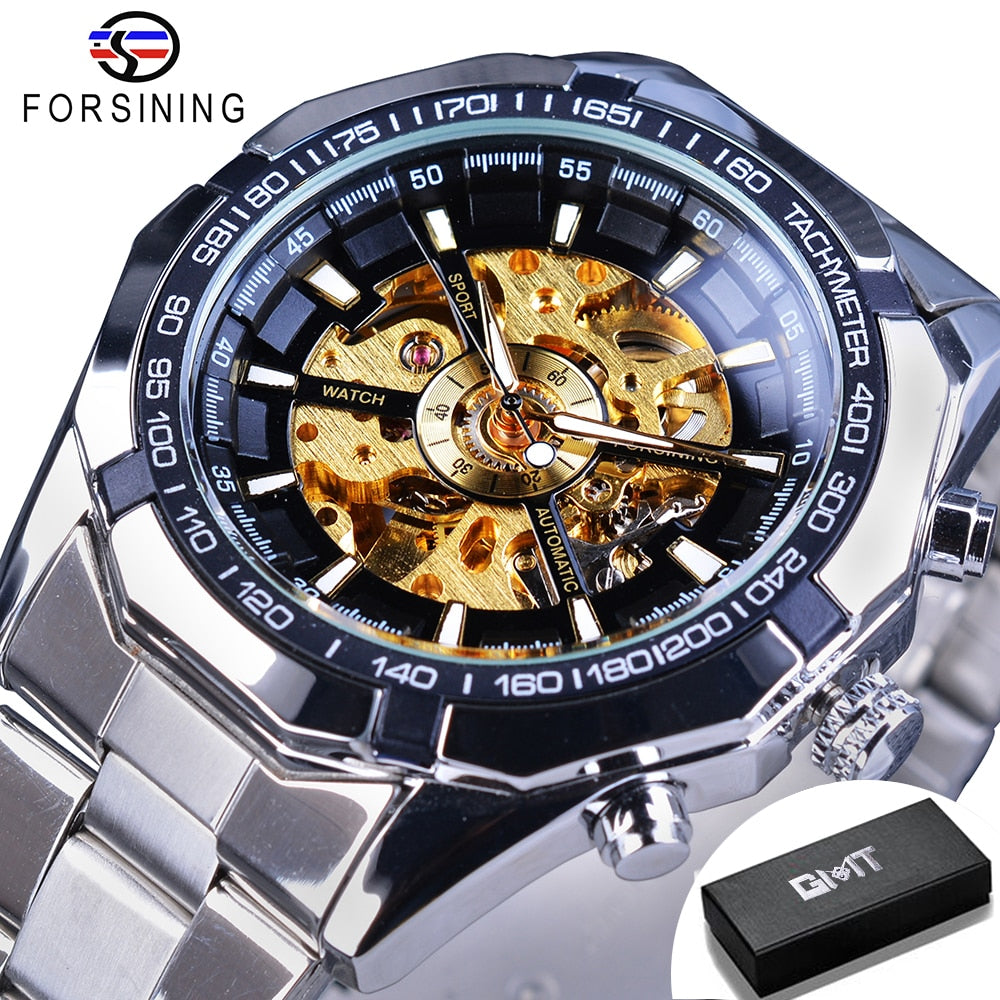 Mens Skeleton Watch Stainless Steel Waterproof watch - TrendsfashionIN
