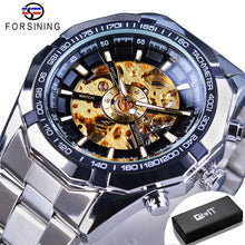 Load image into Gallery viewer, Forsining 2021 Stainless Steel Waterproof Mens Skeleton Watches Top Brand Luxury Transparent Mechanical Sport Male Wrist Watches
