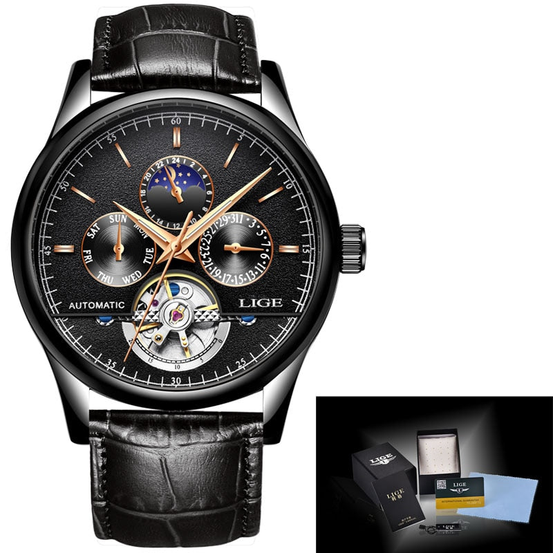 Men Watch Automatic Mechanical Leather Waterproof - TrendsfashionIN