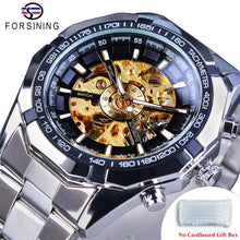 Load image into Gallery viewer, Forsining 2021 Stainless Steel Waterproof Mens Skeleton Watches Top Brand Luxury Transparent Mechanical Sport Male Wrist Watches
