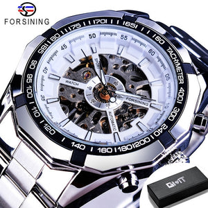 Forsining 2021 Stainless Steel Waterproof Mens Skeleton Watches Top Brand Luxury Transparent Mechanical Sport Male Wrist Watches