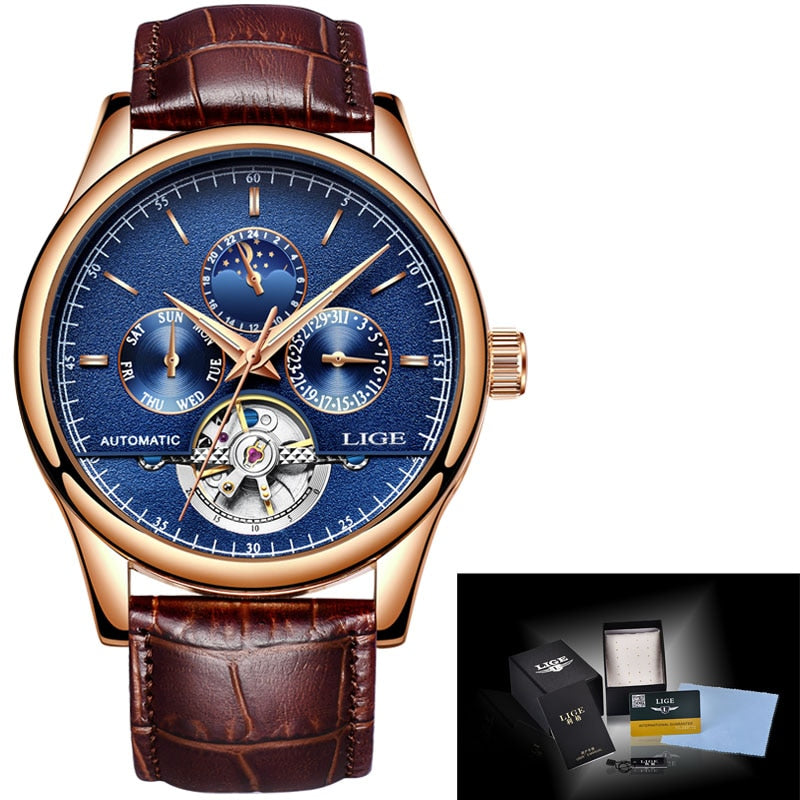 Men Watch Automatic Mechanical Leather Waterproof - TrendsfashionIN