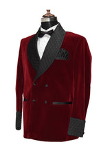 Load image into Gallery viewer, Men Maroon Smoking Jacket Wedding Party Wear Blazer - TrendsfashionIN
