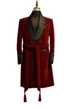 Load image into Gallery viewer, Men Maroon Smoking Jacket Dinner Party Wear Long Coat - TrendsfashionIN
