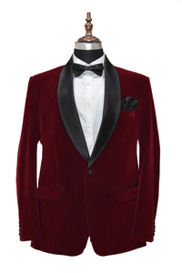 Men Maroon Smoking Jacket Dinner Party Wear Blazer - TrendsfashionIN