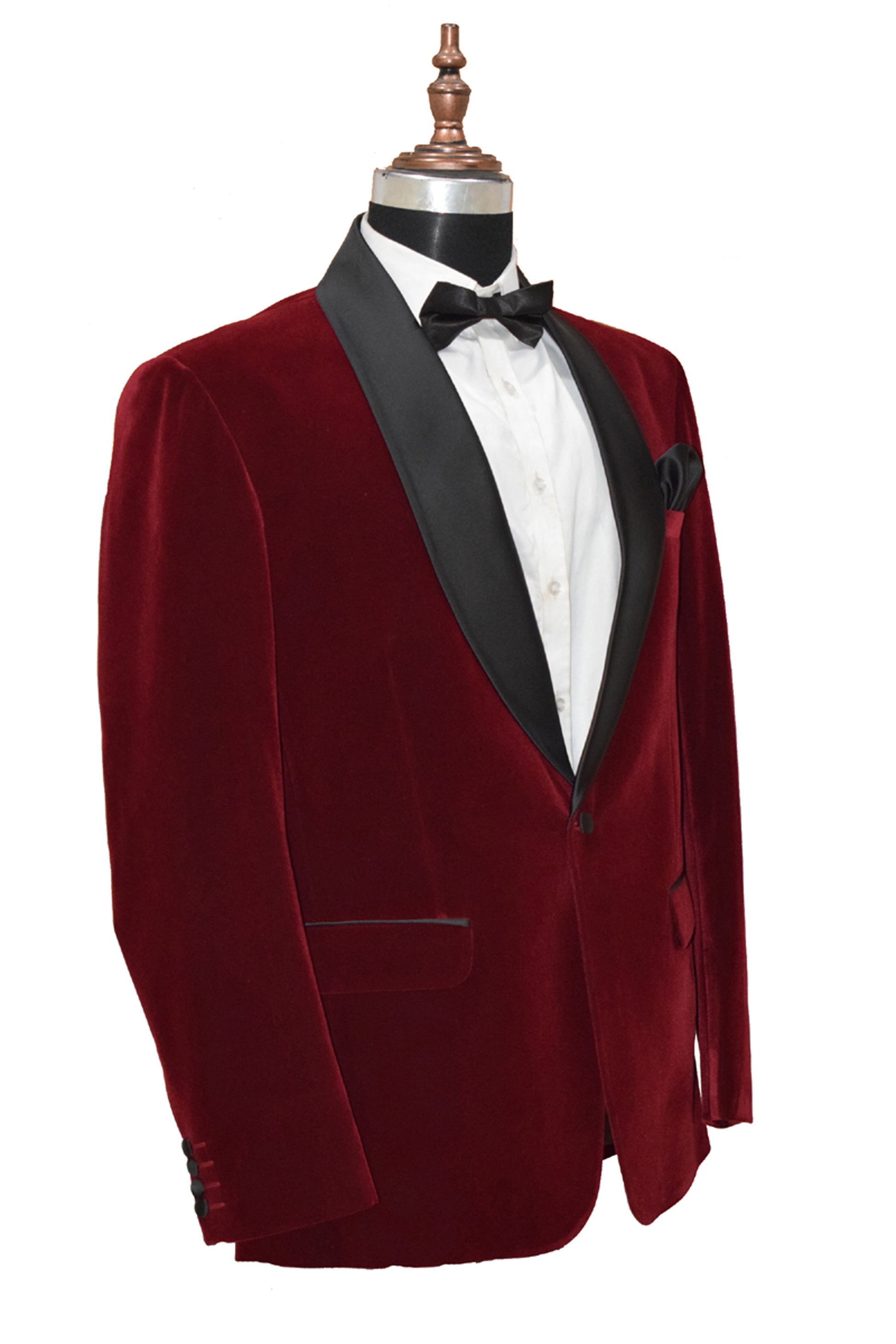 Men Maroon Smoking Jacket Dinner Party Wear Blazer - TrendsfashionIN