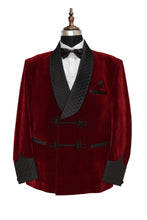 Load image into Gallery viewer, Men Maroon Smoking Jacket Wedding Blazer Coats - TrendsfashionIN
