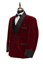 Load image into Gallery viewer, Men Maroon Smoking Jacket Wedding Blazer Coats - TrendsfashionIN

