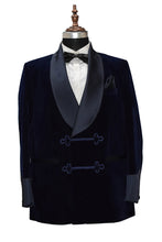 Load image into Gallery viewer, Men Navy Blue Smoking Jacket Dinner Party Wear Blazer - TrendsfashionIN
