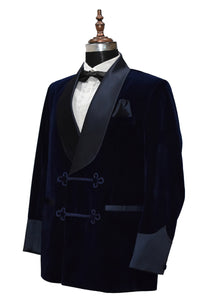 Men Navy Blue Smoking Jacket Dinner Party Wear Blazer - TrendsfashionIN
