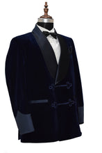 Load image into Gallery viewer, Men Navy Blue Smoking Jacket Dinner Party Wear Blazer - TrendsfashionIN
