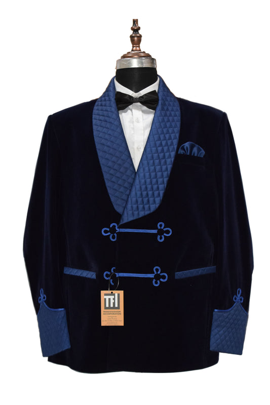 Men Navy Blue Smoking Jackets Dinner Party Wear Coat - TrendsfashionIN