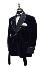 Load image into Gallery viewer, Men Navy Blue Smoking Jacket Dinner Party Wear Coat - TrendsfashionIN
