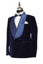 Load image into Gallery viewer, Men Navy Blue Smoking Jacket Wedding Coats - TrendsfashionIN
