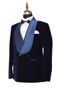 Men Navy Blue Smoking Jacket Wedding Coats - TrendsfashionIN