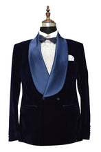 Load image into Gallery viewer, Men Navy Blue Smoking Jacket Wedding Coats - TrendsfashionIN
