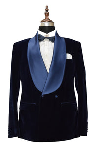Men Navy Blue Smoking Jacket Wedding Coats - TrendsfashionIN