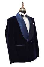 Load image into Gallery viewer, Men Navy Blue Smoking Jacket Wedding Coats - TrendsfashionIN
