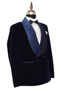 Men Navy Blue Smoking Jacket Wedding Coats - TrendsfashionIN