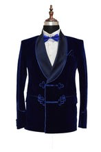 Load image into Gallery viewer, Men Navy Blue Smoking Jacket Dinner Party Wear Blazer - TrendsfashionIN
