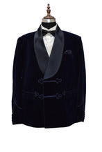 Load image into Gallery viewer, Men Navy Blue Smoking Jacket Dinner Party Wear Coat - TrendsfashionIN
