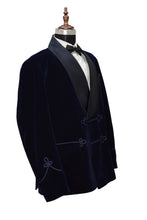 Load image into Gallery viewer, Men Navy Blue Smoking Jacket Dinner Party Wear Coat - TrendsfashionIN
