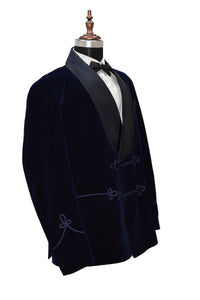 Men Navy Blue Smoking Jacket Dinner Party Wear Coat - TrendsfashionIN