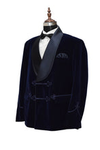 Load image into Gallery viewer, Men Navy Blue Smoking Jacket Dinner Party Wear Coat - TrendsfashionIN
