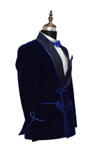 Load image into Gallery viewer, Men Navy Blue Smoking Jacket Dinner Party Wear Blazer - TrendsfashionIN
