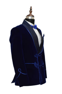 Men Navy Blue Smoking Jacket Dinner Party Wear Blazer - TrendsfashionIN