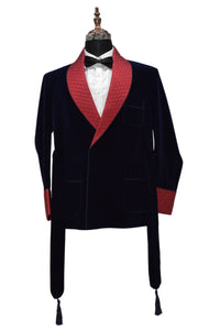 Men Navy Blue Smoking Jacket Designer Party Wear Coats