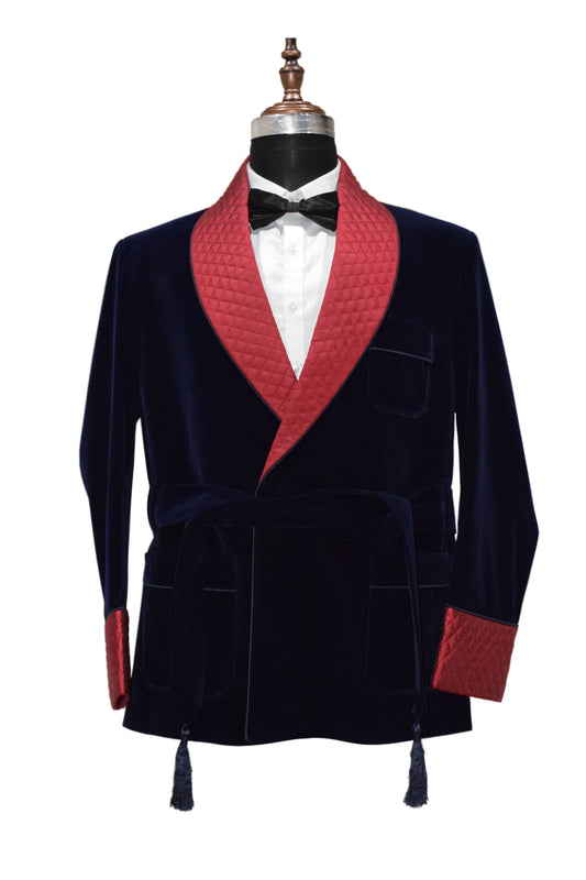 Men Navy Blue Smoking Jacket Designer Party Wear Coats - TrendsfashionIN