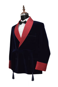 Men Navy Blue Smoking Jacket Designer Party Wear Coats