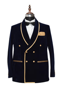 Men Navy Blue Smoking Jacket Dinner Wedding Coats - TrendsfashionIN