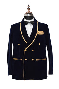 Men Navy Blue Smoking Jacket Dinner Wedding Coats - TrendsfashionIN