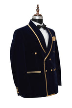 Load image into Gallery viewer, Men Navy Blue Smoking Jacket Dinner Wedding Coats - TrendsfashionIN

